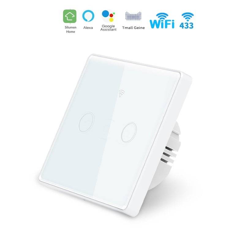 Interrupteur Mural Double Connecté Wifi Tactile BLANC - Silumen Home - SILAMP-0