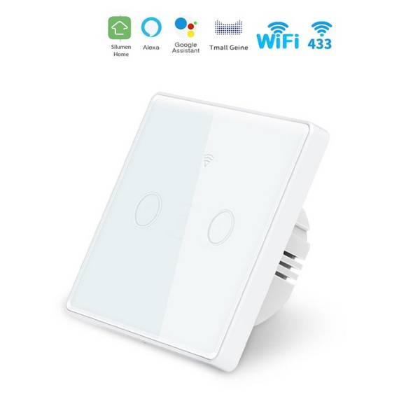 Interrupteur Mural Double Connecté Wifi Tactile BLANC - Silumen Home - SILAMP