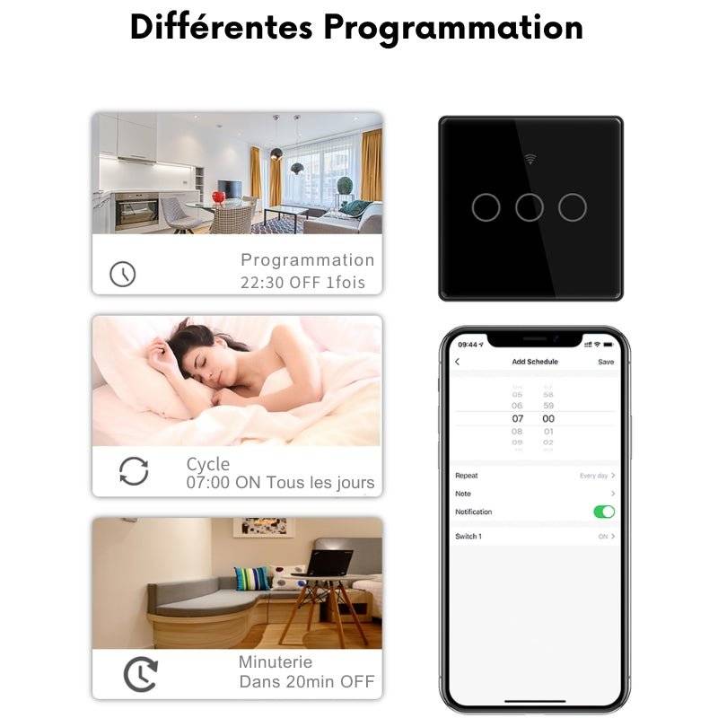 Interrupteur Mural Double Connecté Wifi Tactile BLANC - Silumen Home - SILAMP-3