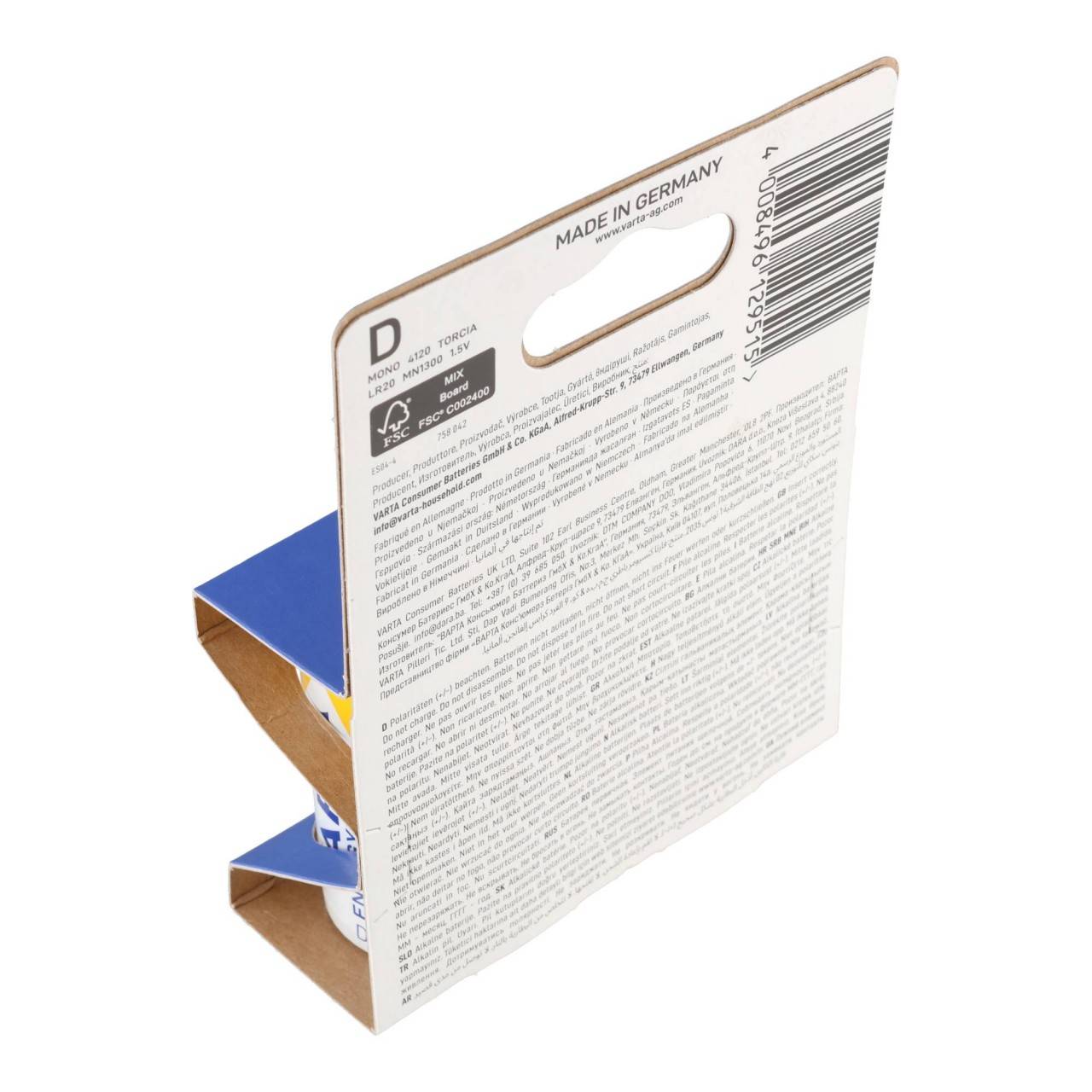 Piles alcalines Varta, mono-D, LR20, 1,5 V, blister de vente au détail (paquet de 2)-4