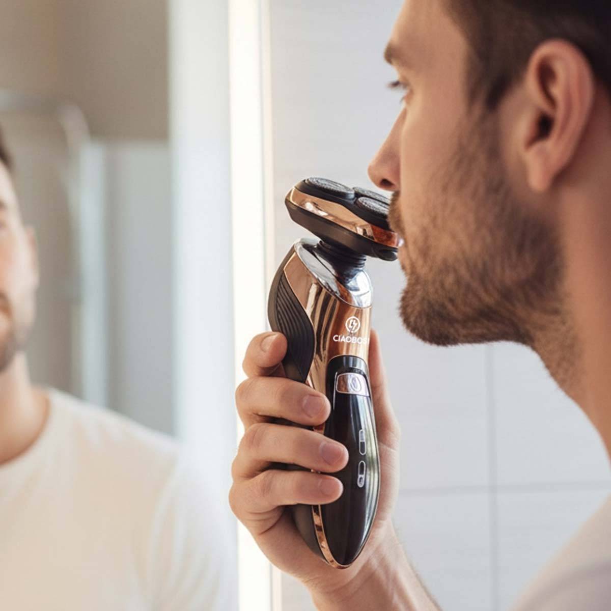 Rasoir Électrique Rechargeable avec Double Anneau Rotatif Usage à Sec ou Humide-2