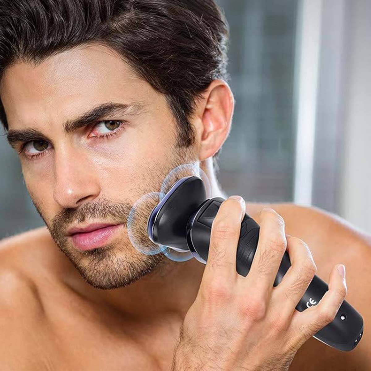 Rasoir Électrique Rechargeable avec Double Anneau Rotatif Usage à Sec ou Humide-2