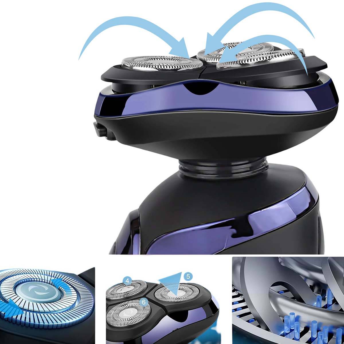 Rasoir Électrique Rechargeable avec Double Anneau Rotatif Usage à Sec ou Humide-4