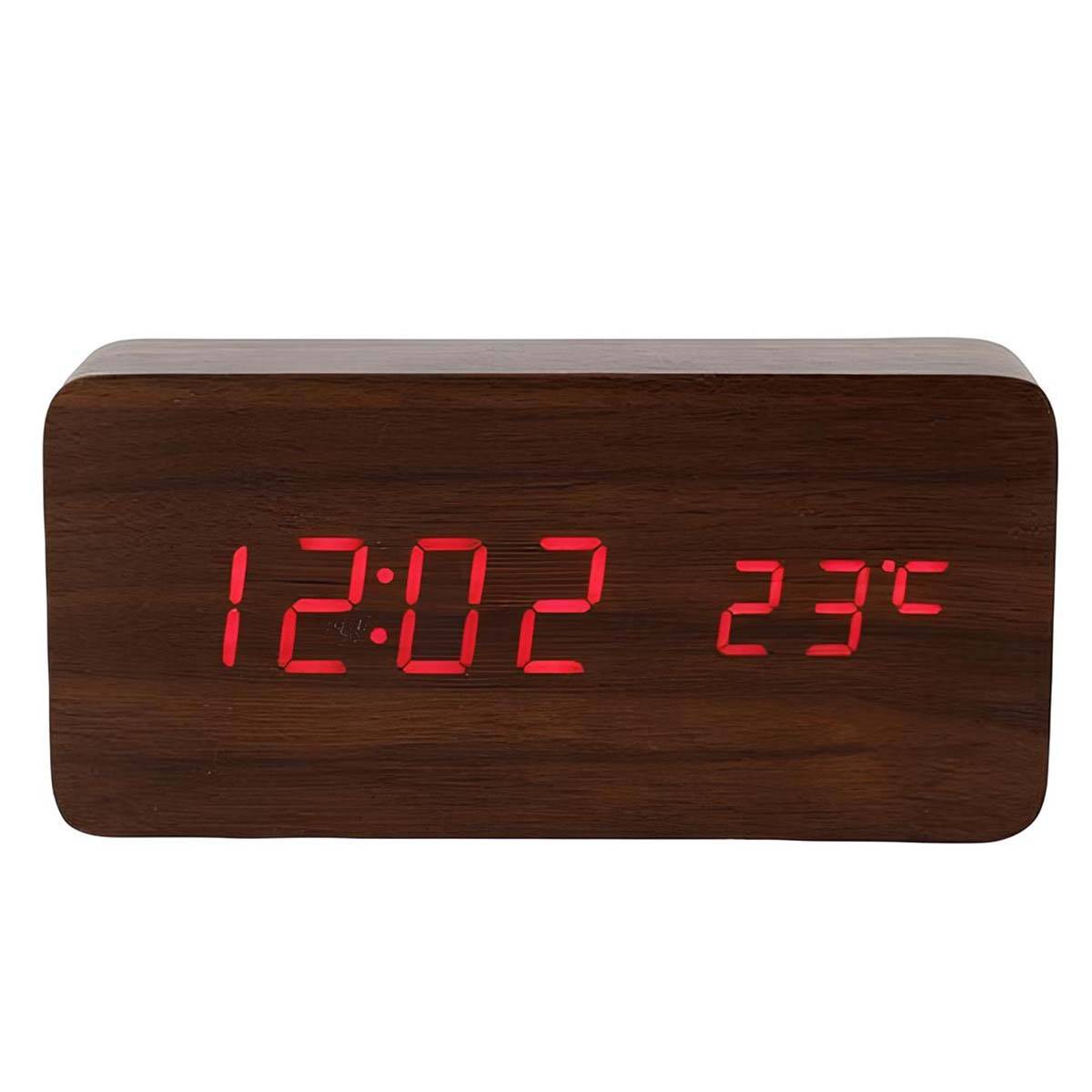 Horloge LED Lumineux avec Affichage Date / Heure / Température Design Bois-0