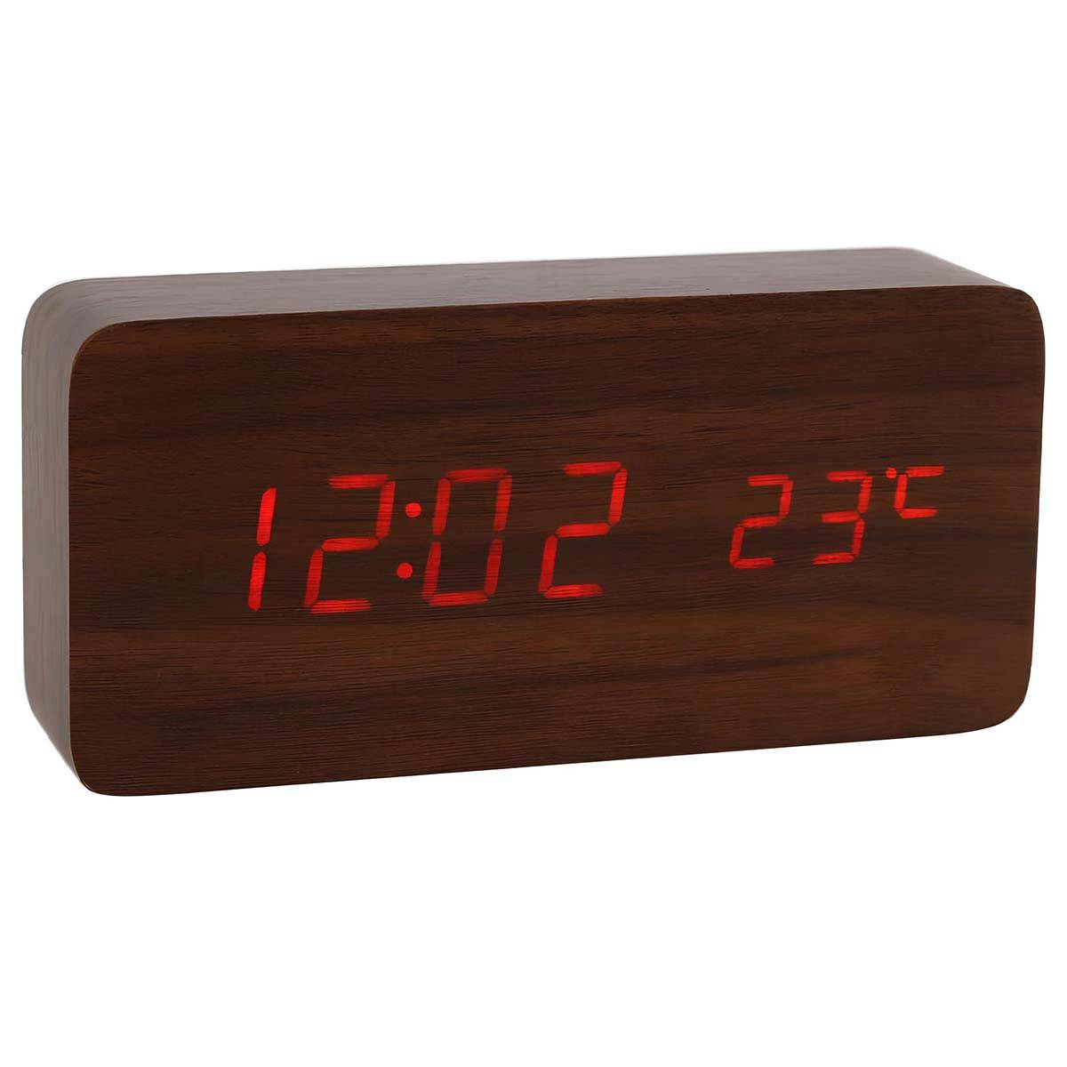 Horloge LED Lumineux avec Affichage Date / Heure / Température Design Bois-1