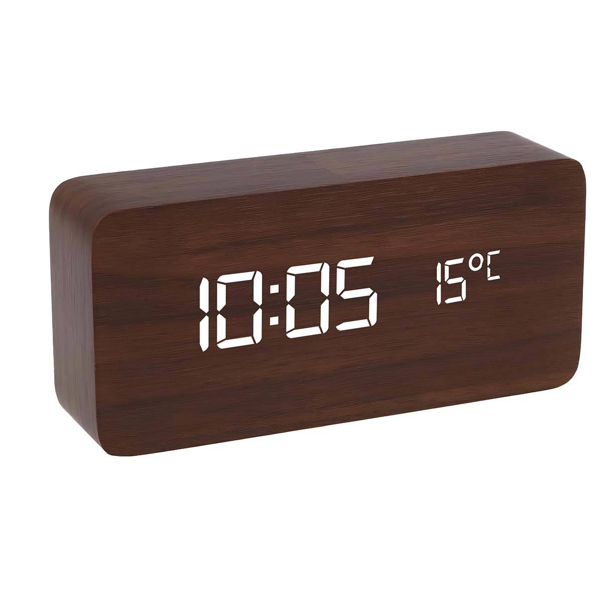 Horloge LED Lumineux avec Affichage Date / Heure / Température Design Bois-4