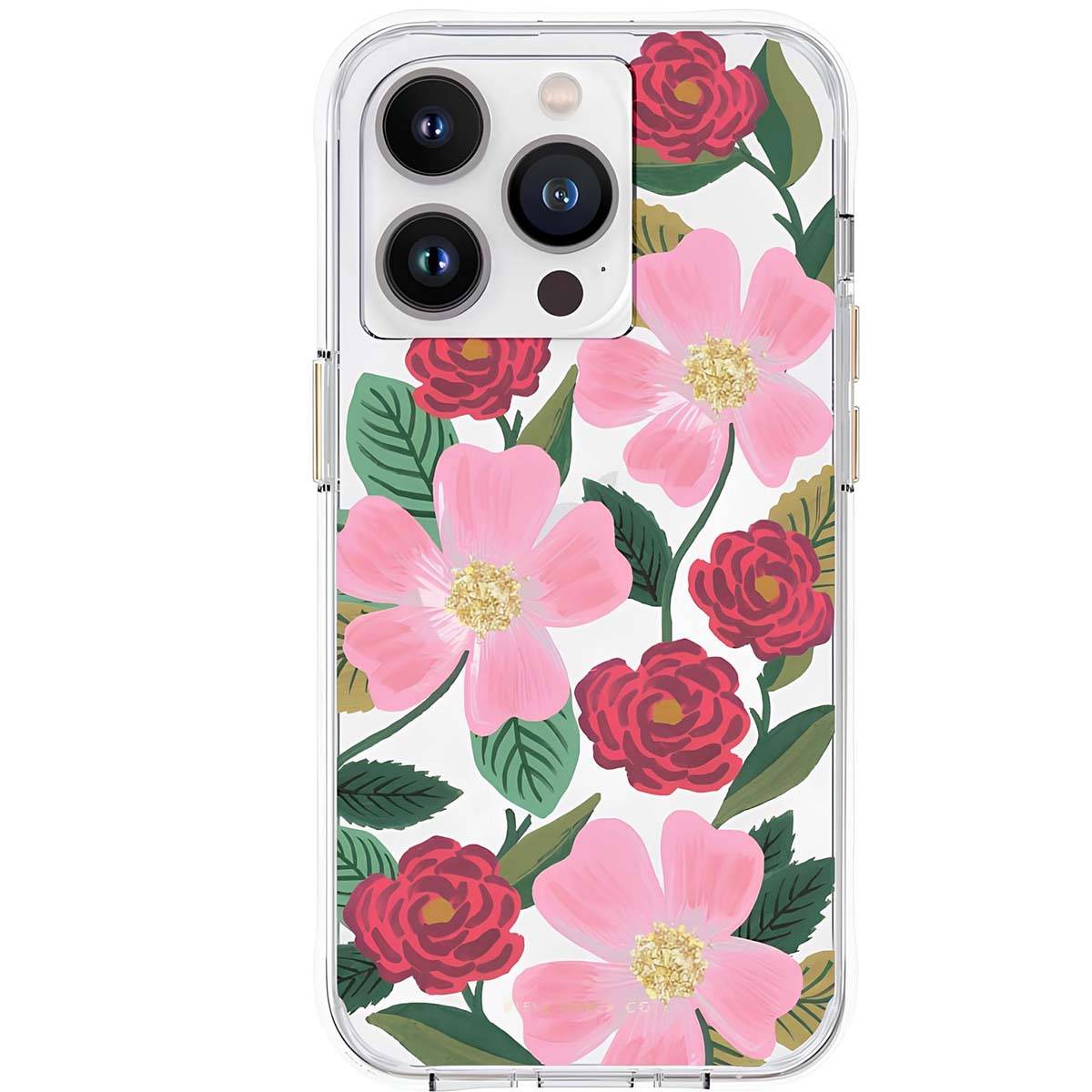 Coque pour iPhone 14 Pro Max Motif Floral Roseraie Détails Dorés Antimicrobienne-3