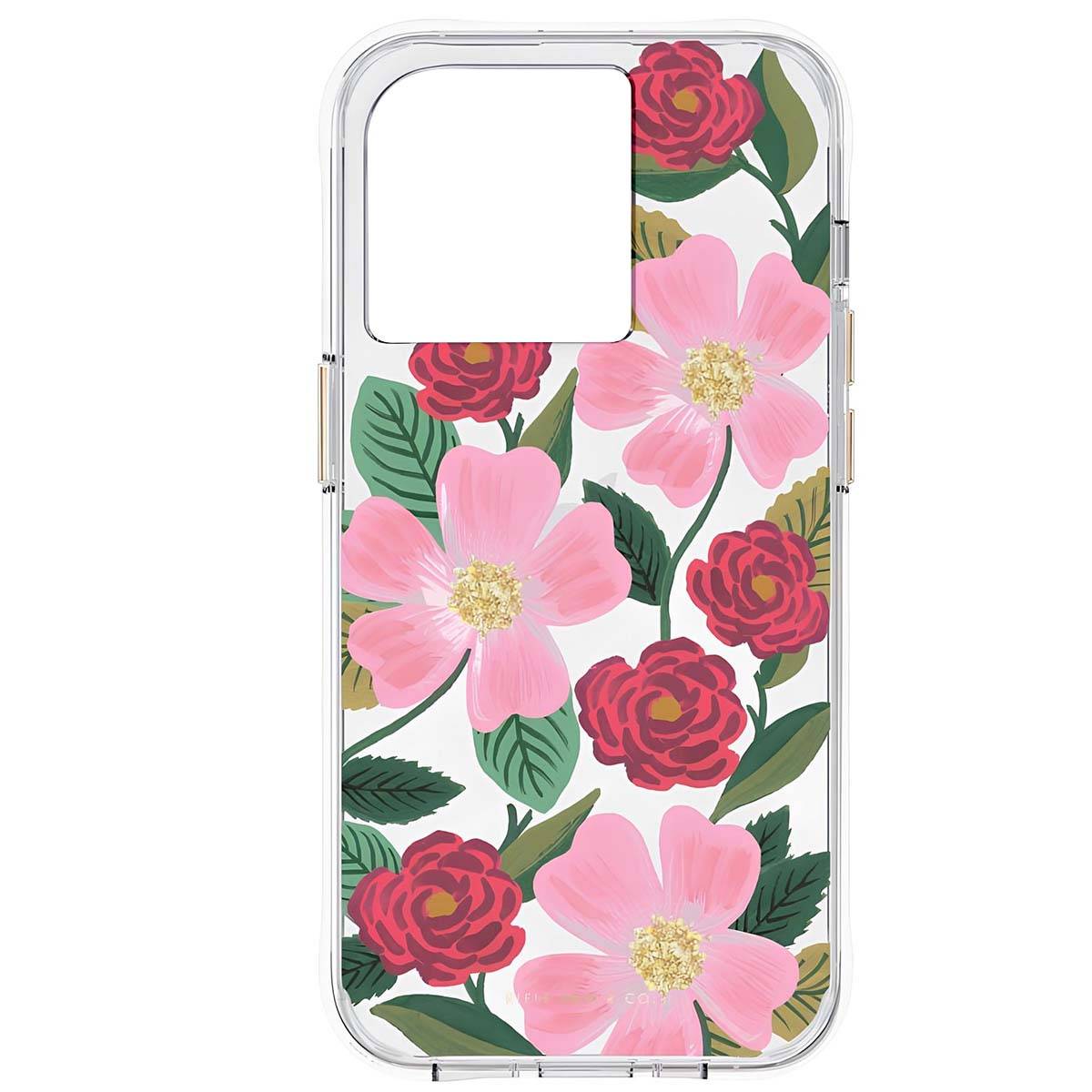 Coque pour iPhone 14 Pro Motif Floral Roseraie aux Détails Dorés Antimicrobienne-0