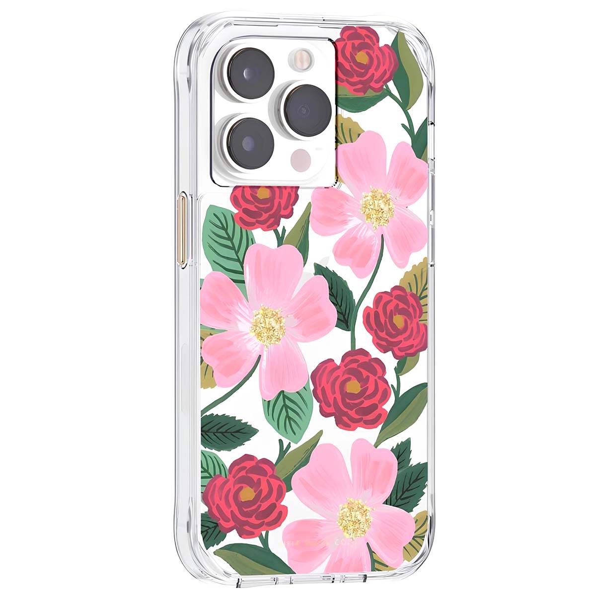 Coque pour iPhone 14 Pro Motif Floral Roseraie aux Détails Dorés Antimicrobienne-2