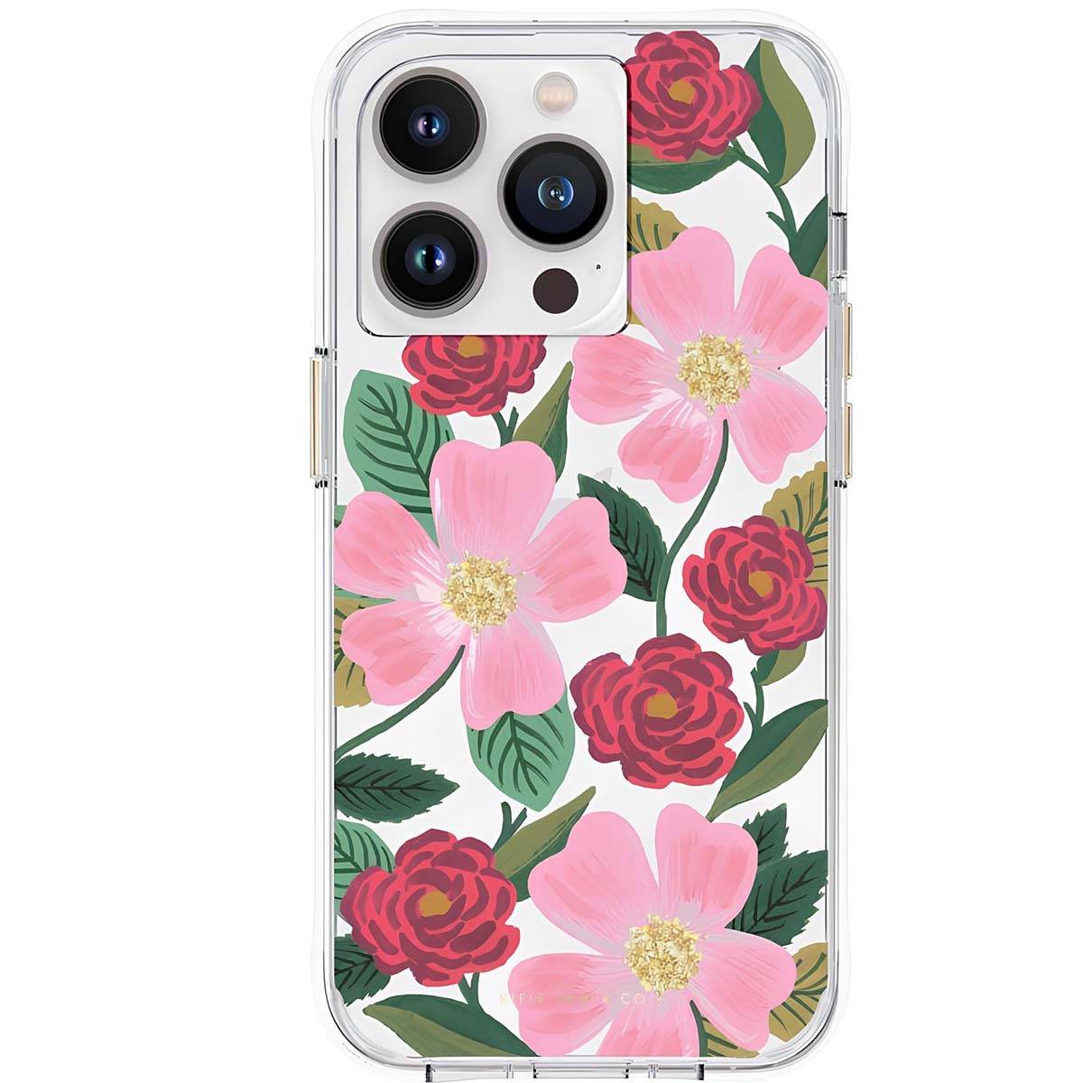 Coque pour iPhone 14 Pro Motif Floral Roseraie aux Détails Dorés Antimicrobienne-3