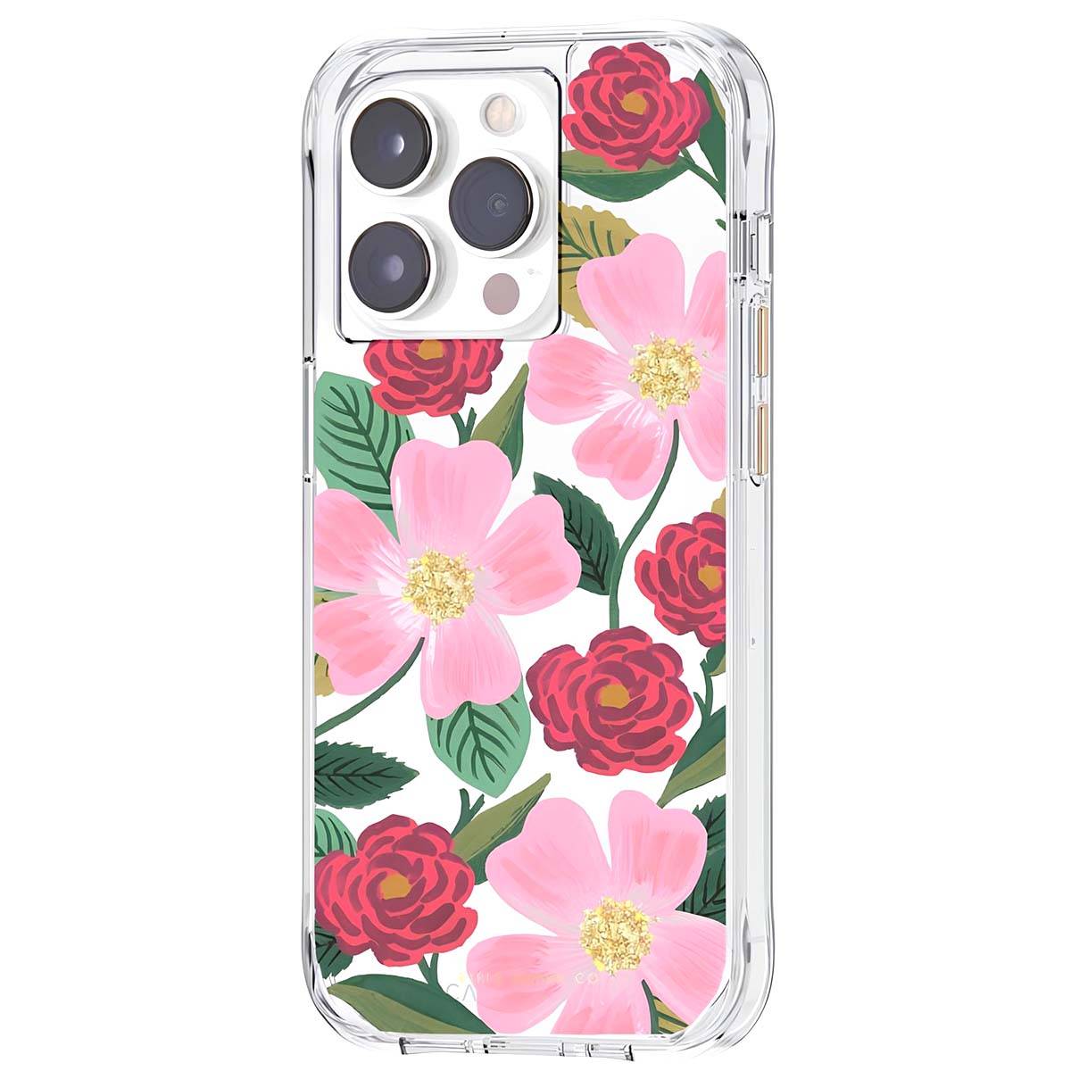 Coque pour iPhone 14 Pro Motif Floral Roseraie aux Détails Dorés Antimicrobienne-4