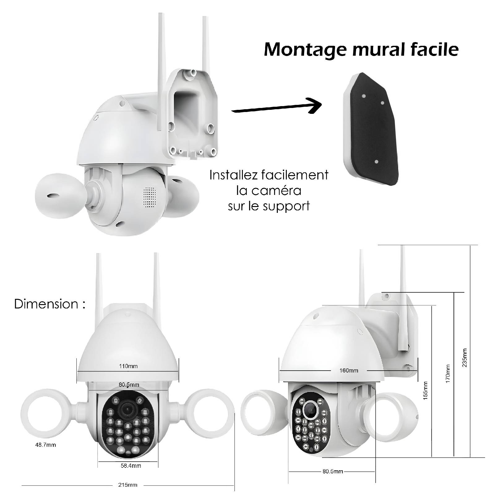 Caméra extérieure connectée Wifi Rotative 5MP 2 phares LED-4