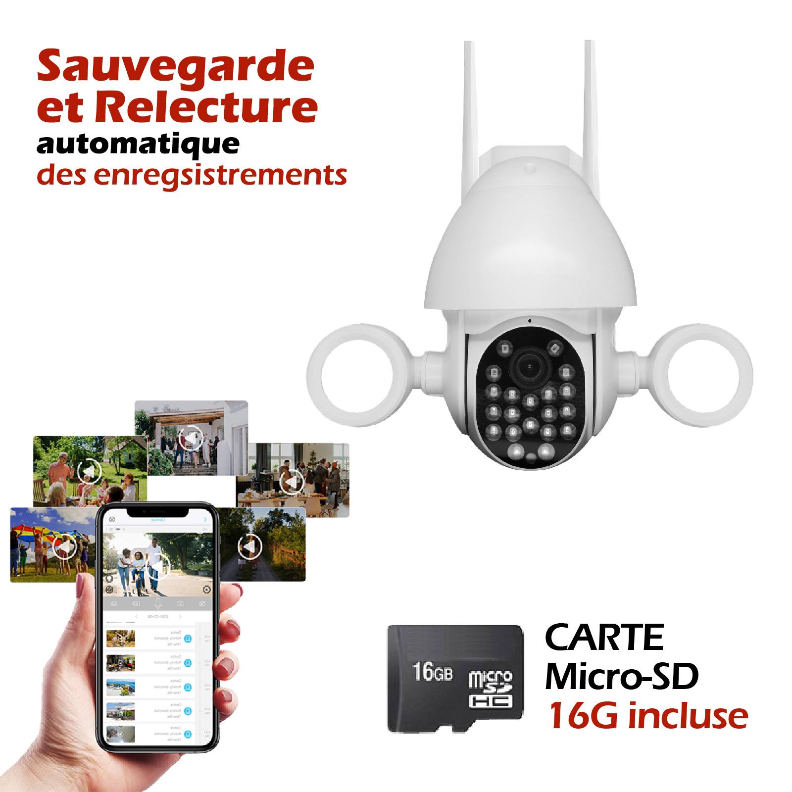 Caméra extérieure connectée Wifi Rotative 5MP 2 phares LED-1