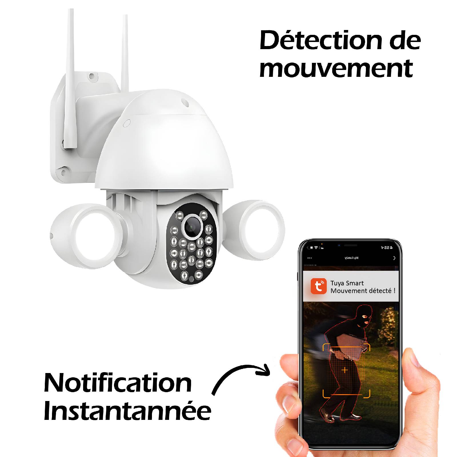Caméra extérieure connectée Wifi Rotative 5MP 2 phares LED-2