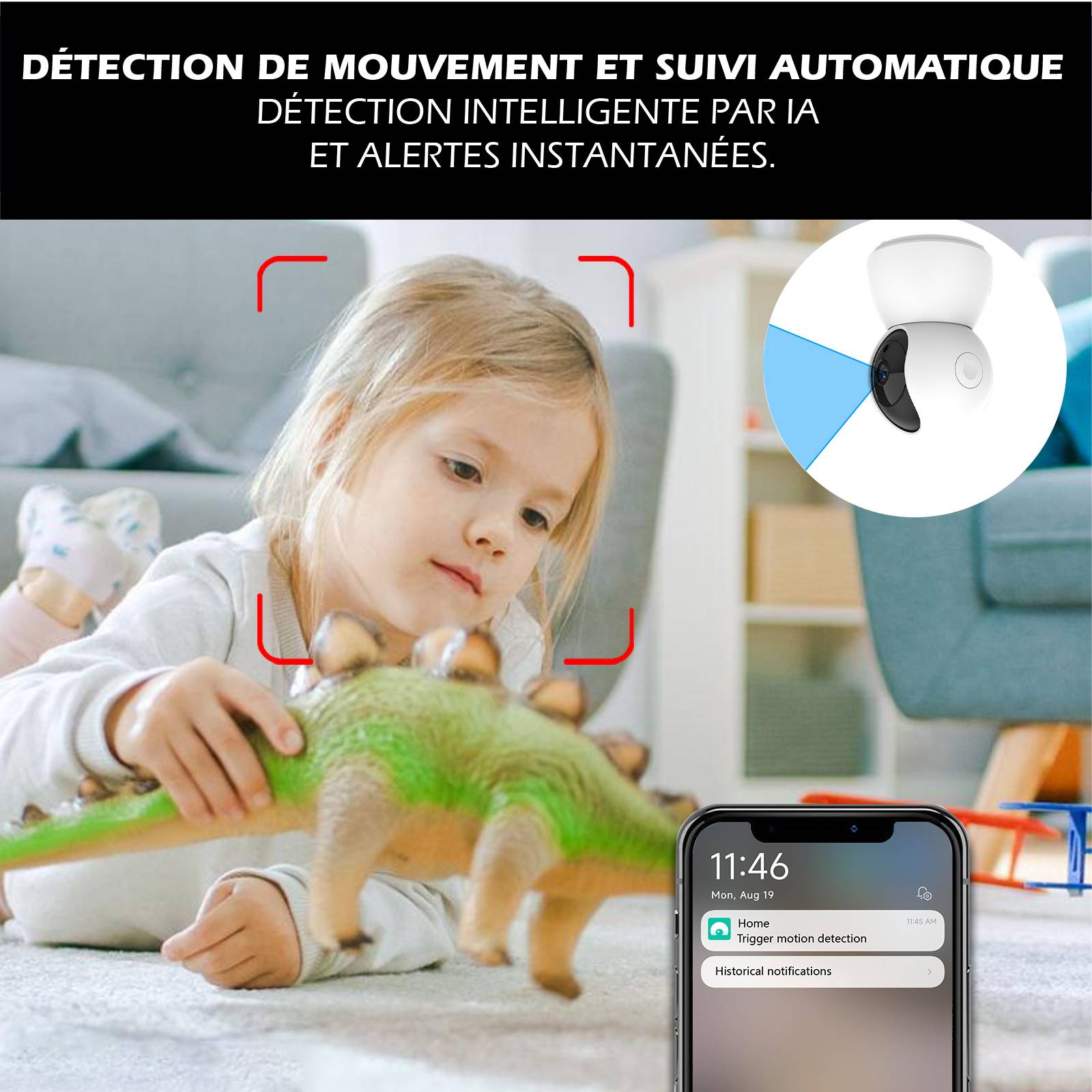 Kit d’Alarme intérieure connecté Évolutif avec Caméra IP PT 4MP avec Sirène intégrée 90 dB-4