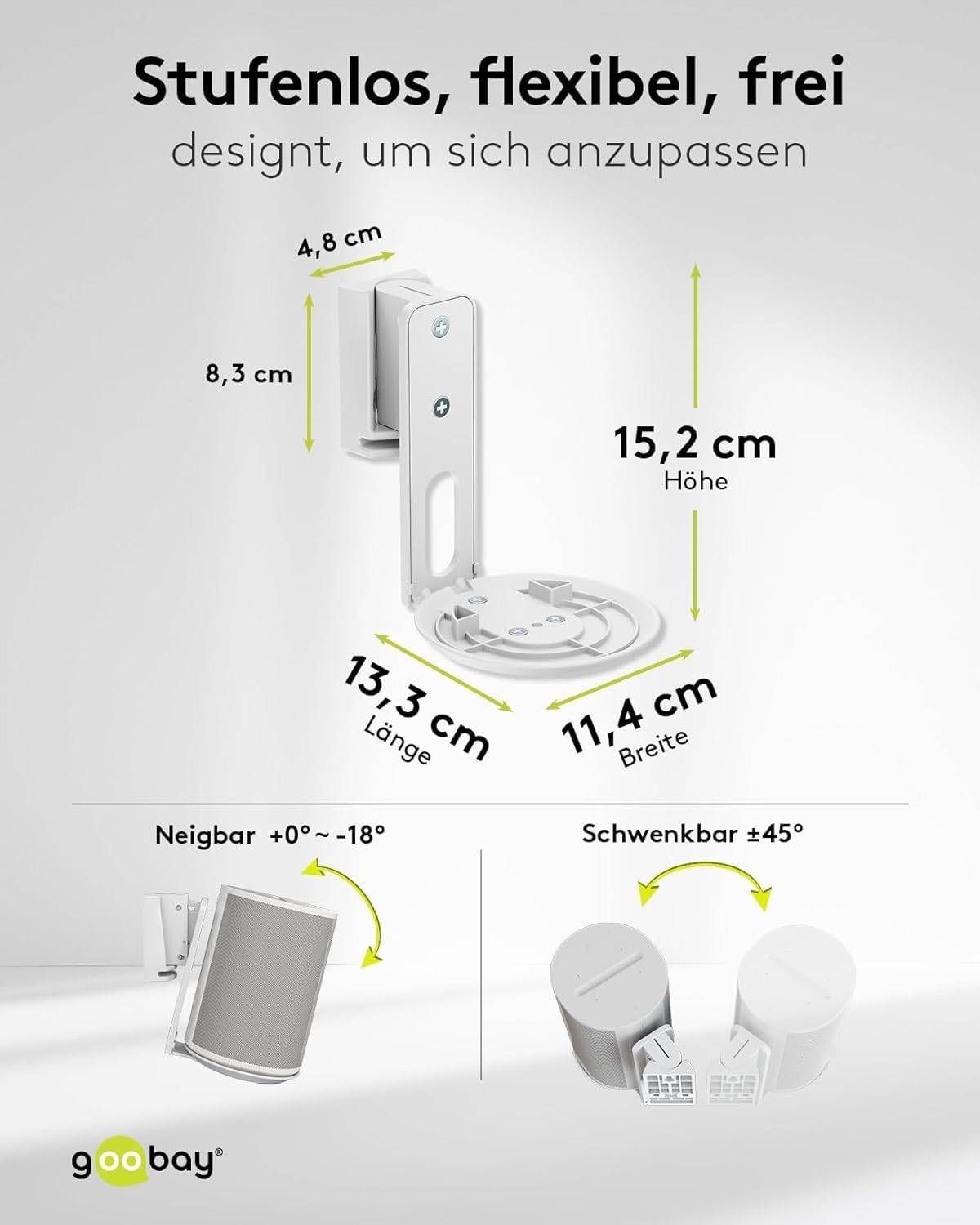 Support mural pour haut-parleur Goobay Modern Era 1 Flex, blanc - 2 pièces, compatible avec le Sonos Era 100, support...-3