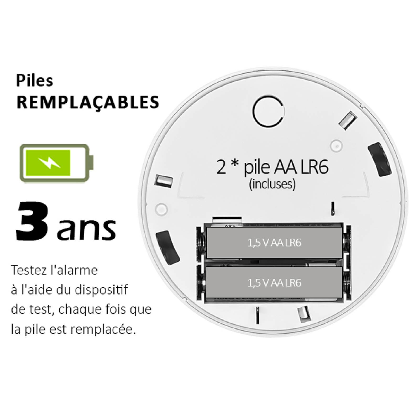 Détecteur de fumée CE EN14604 – Pile 3 ans remplaçable incluse-2