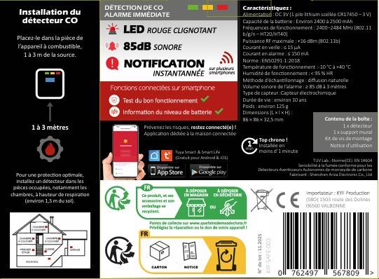 Détecteur de Monoxyde de Carbone WIFI – Pile 10 ans scellée – CE EN 50291-1