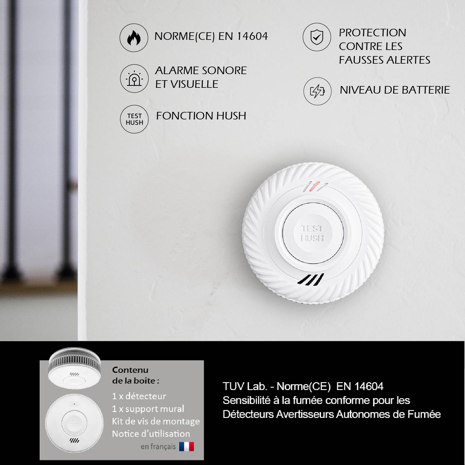 Détecteur de fumée connecté WIFI – CE EN14604 – Pile 10 ans scellée-4