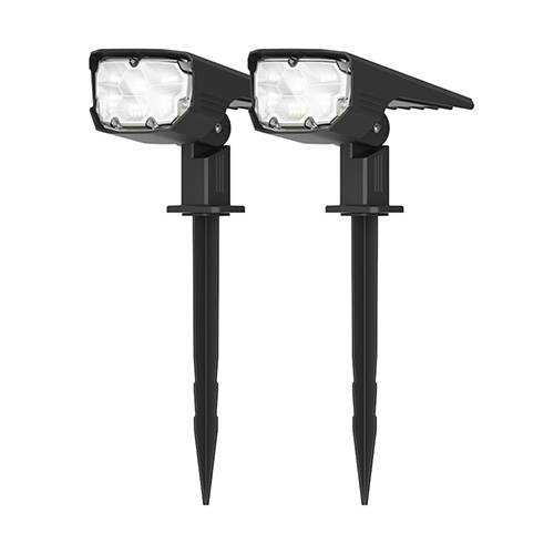 Projecteur Paysagiste Solaire Extérieur – Lot de 2 – Haute luminosité – Mural et sur Piquet – Blanc 6000K-0