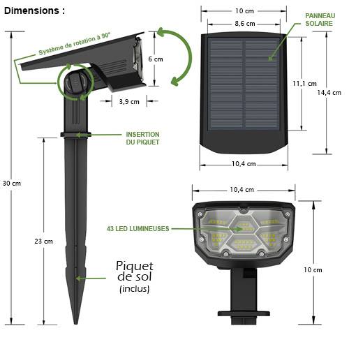 Projecteur Paysagiste Solaire Extérieur – Lot de 2 – Haute luminosité – Mural et sur Piquet – Blanc 6000K-2