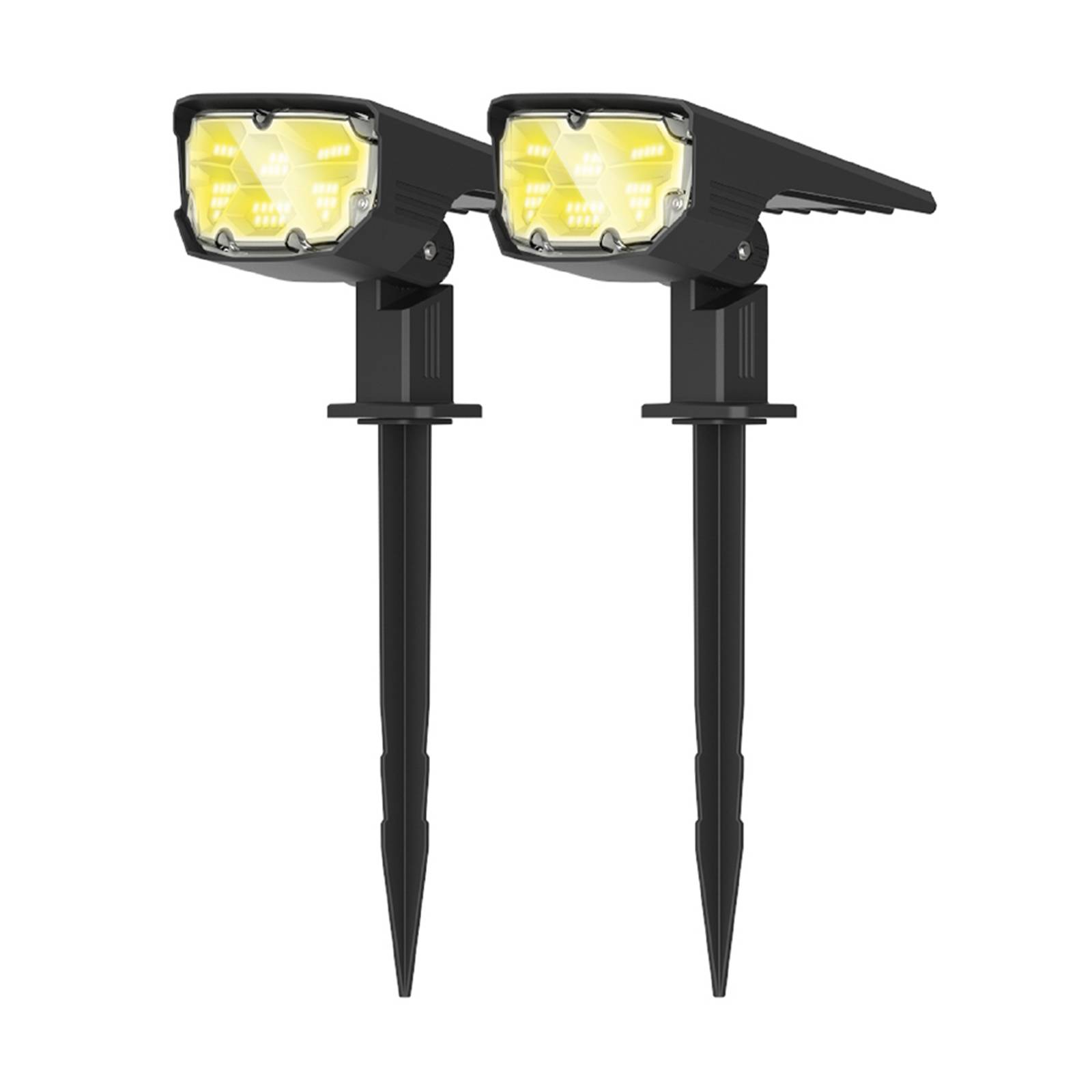 Projecteur Paysagiste Solaire Extérieur – Lot de 2 – Haute luminosité – Mural et sur Piquet – Jaune 3000K-0