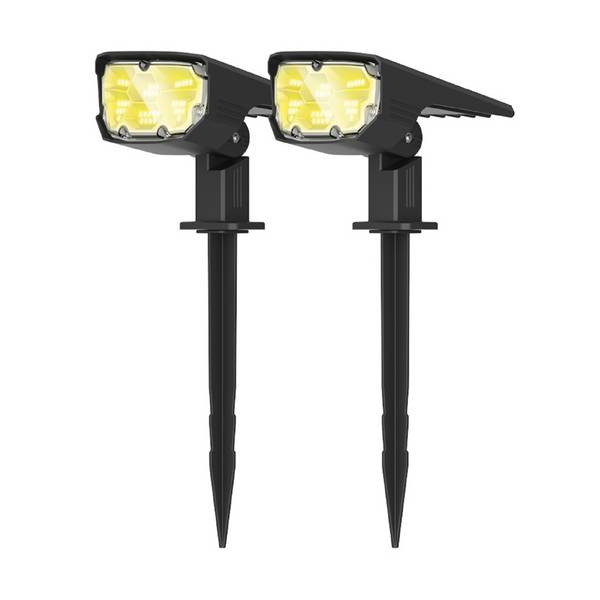 Projecteur Paysagiste Solaire Extérieur – Lot de 2 – Haute luminosité – Mural et sur Piquet – Jaune 3000K