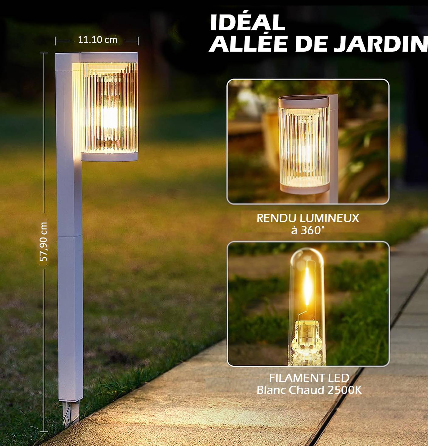 (Lot de 2) Eclairages LED 25 lm Solaire à planter Idéal éclairage d’allée et chemin-1