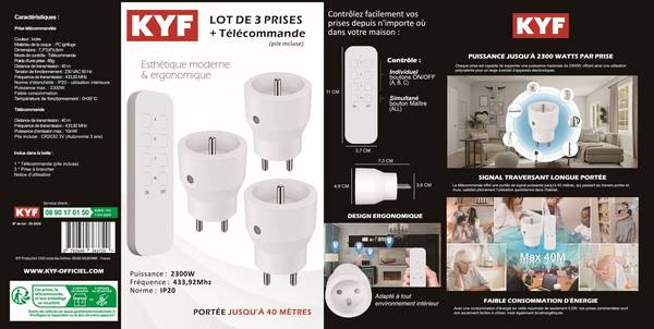 Lot de prise 2300W télécommandée intérieure