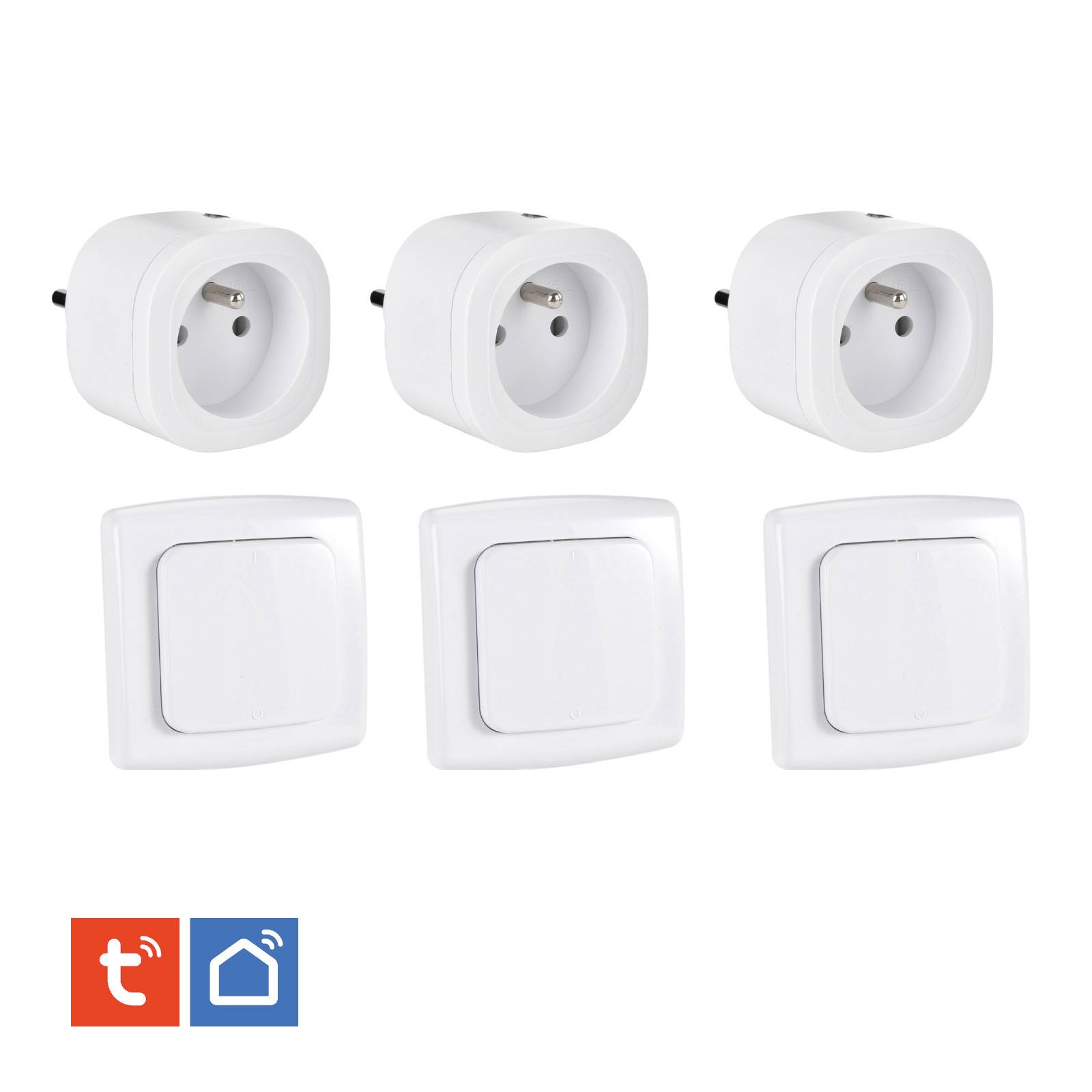 Lot de 3 Prises intérieures 3680W connectées (Wifi + Radio fréquence) + 3 Interrupteurs ON/OFF Sans Fil compatibles-0