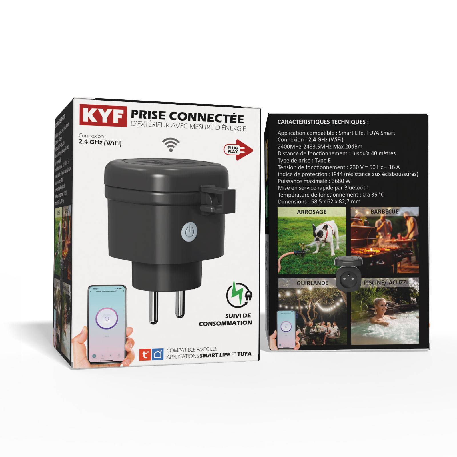 Image du symbole pour Lot de 3 Prises Extérieures (IP44) 3680W connectées Wifi