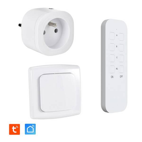 Lot de Prise intérieure 3680W connectée (Wifi + Radio fréquence) + Interrupteur + Télécommande Sans Fil