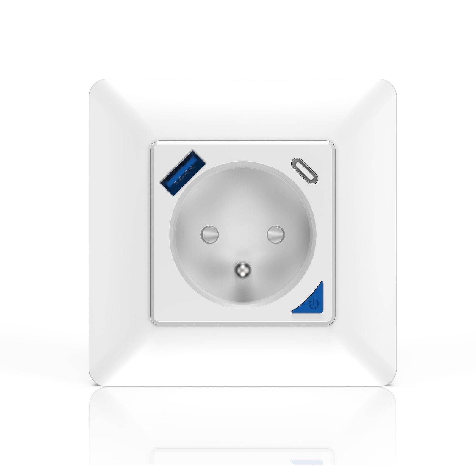 Prise intérieure encastrée 3000W & Ports USB-A + USB-C (20 W) connectée Wifi-0