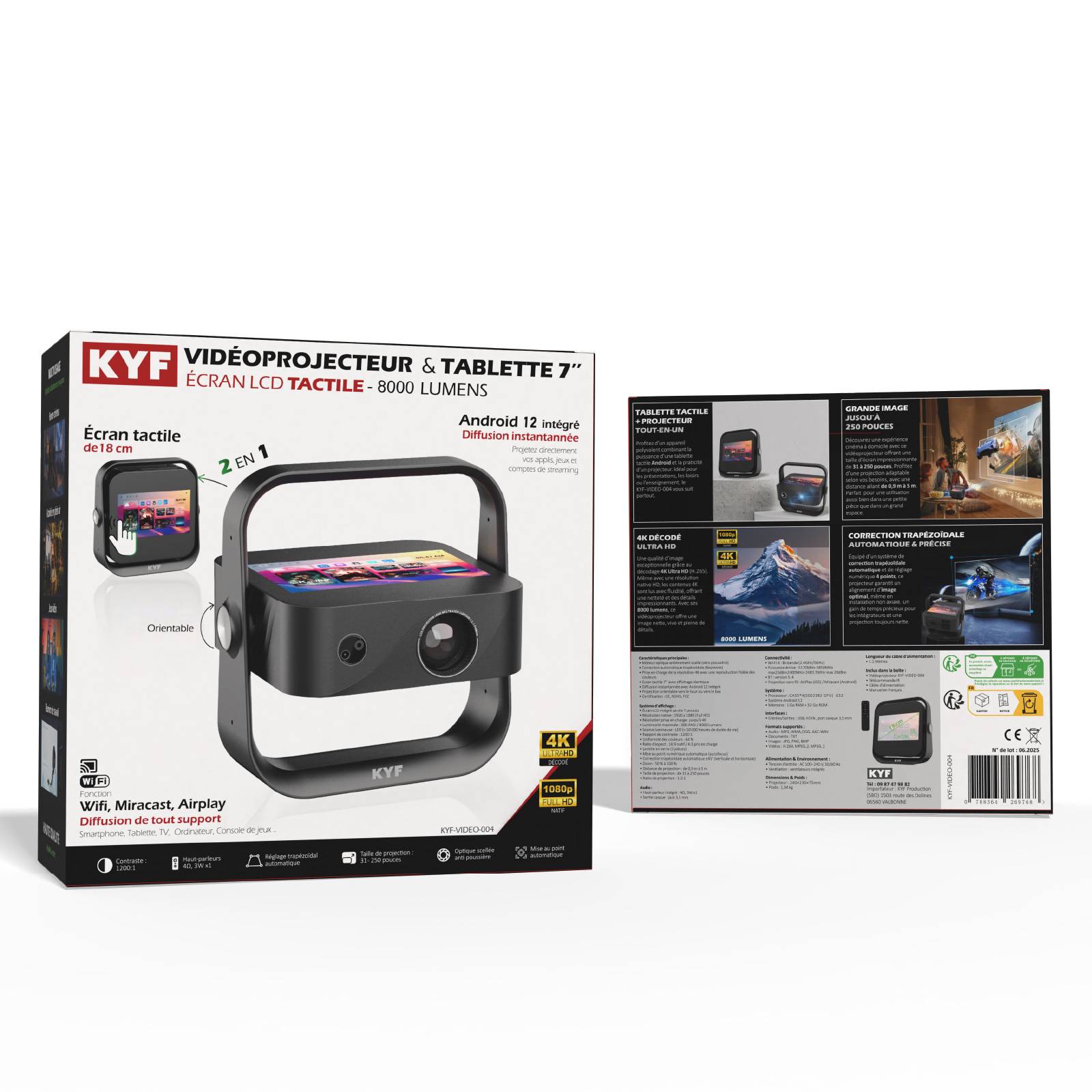 Image du symbole pour Vidéoprojecteur Android 4K Wifi avec écran 7' intégré