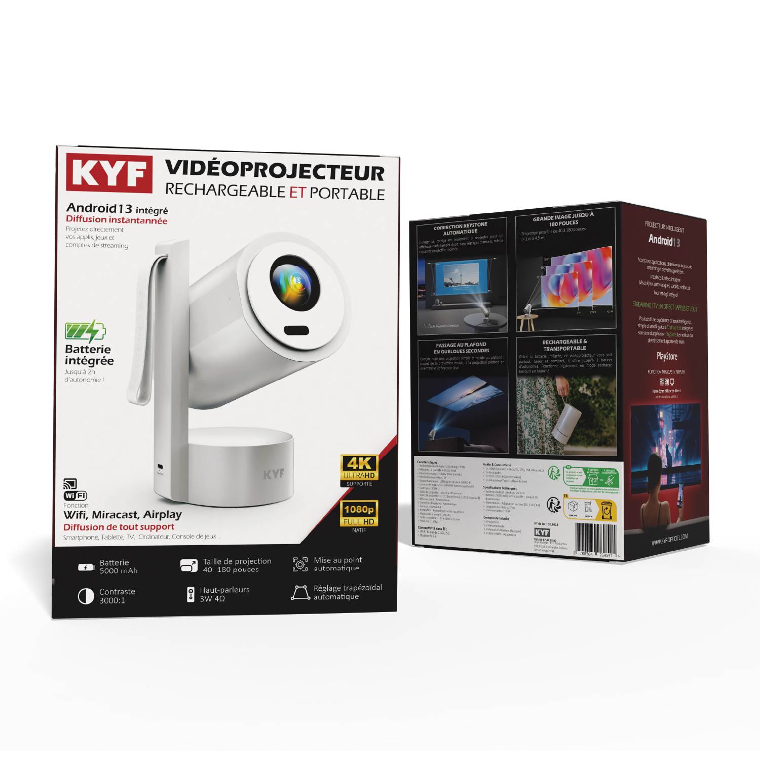 Image du symbole pour Vidéoprojecteur Android 4K Wifi Nomade avec batterie