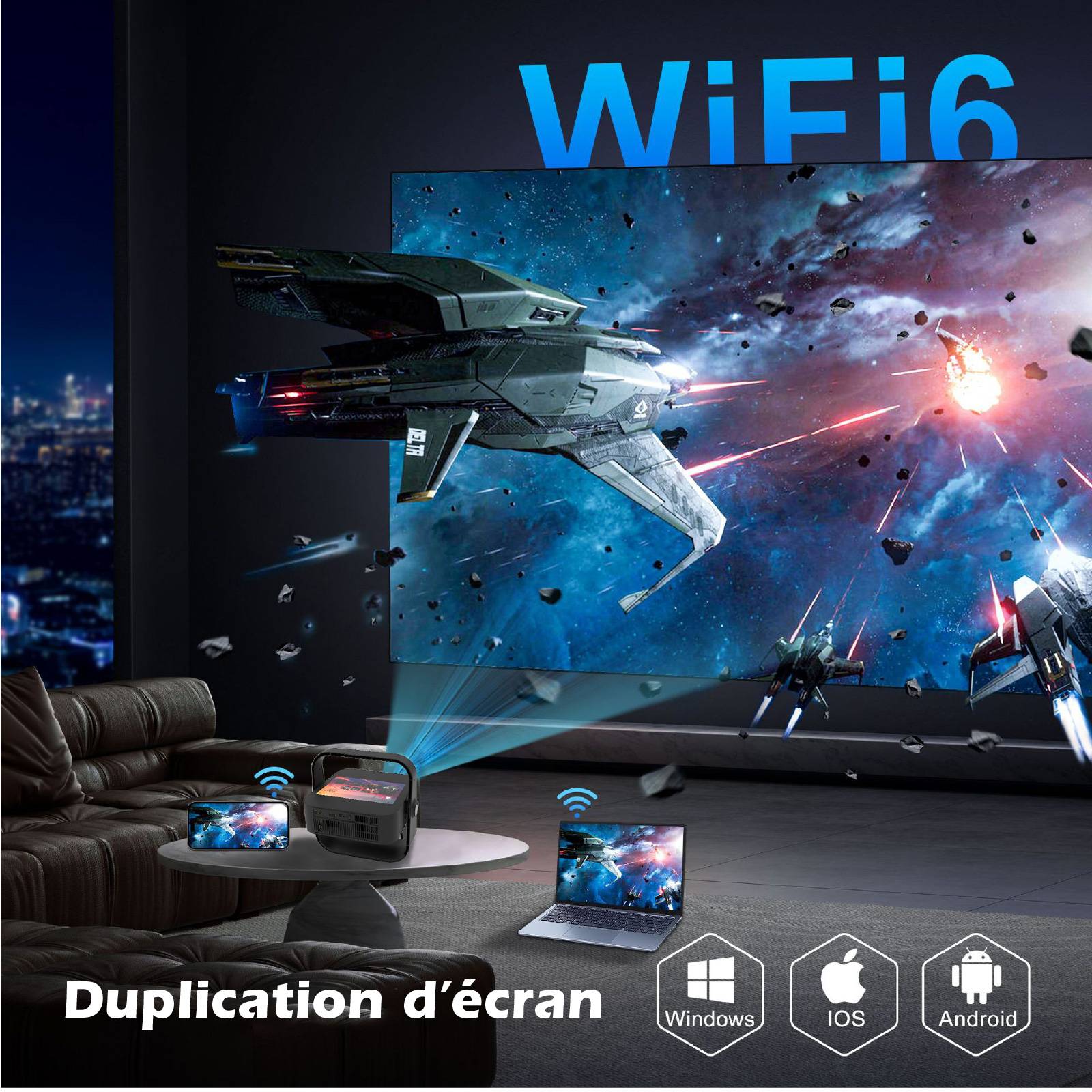 Vidéoprojecteur écranTactile 7’Android 12 4K + Enceintes Bluetooth 20W-3