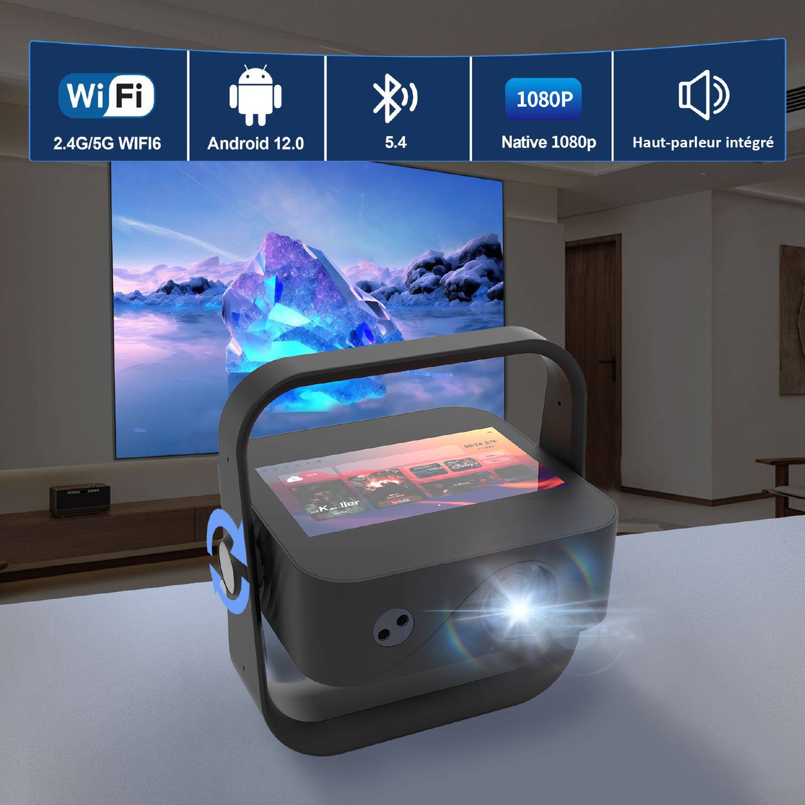 Vidéoprojecteur écranTactile 7’Android 12 4K + Enceintes Bluetooth 20W-4