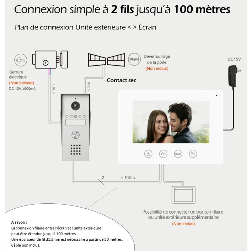 Portier Vidéo filaire connecté Wifi avec Ecran tactile 7 » – 2 fils-2