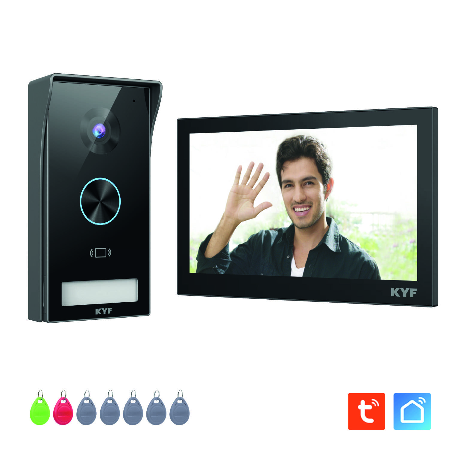 Portier Vidéo HD 2MP filaire connecté Wifi Ecran tactile 7' 2 fils Badge RFID-0