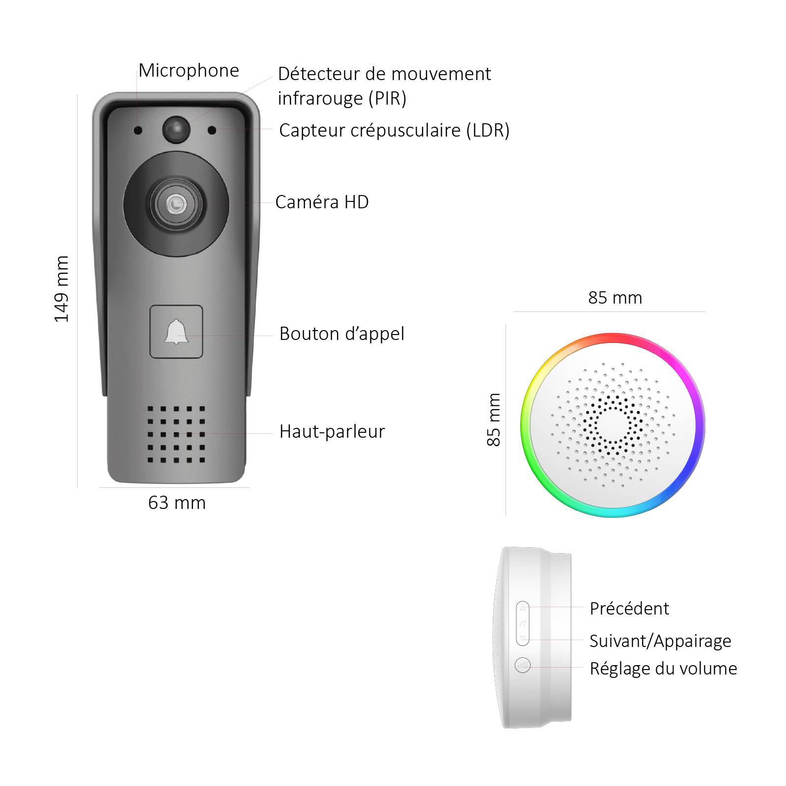Portier Vidéo Solaire connecté Wifi avec Carillon intérieur 60 mélodies-4