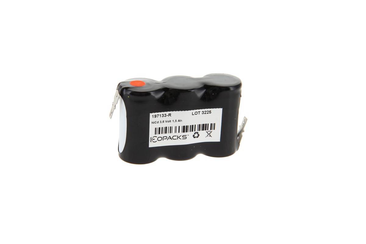 Pile 3,6 volts pour éclairage de secours et de sécurité, format Sub-C, connecteur Faston 4,8 mm, 69 x 23 x 43 mm-0