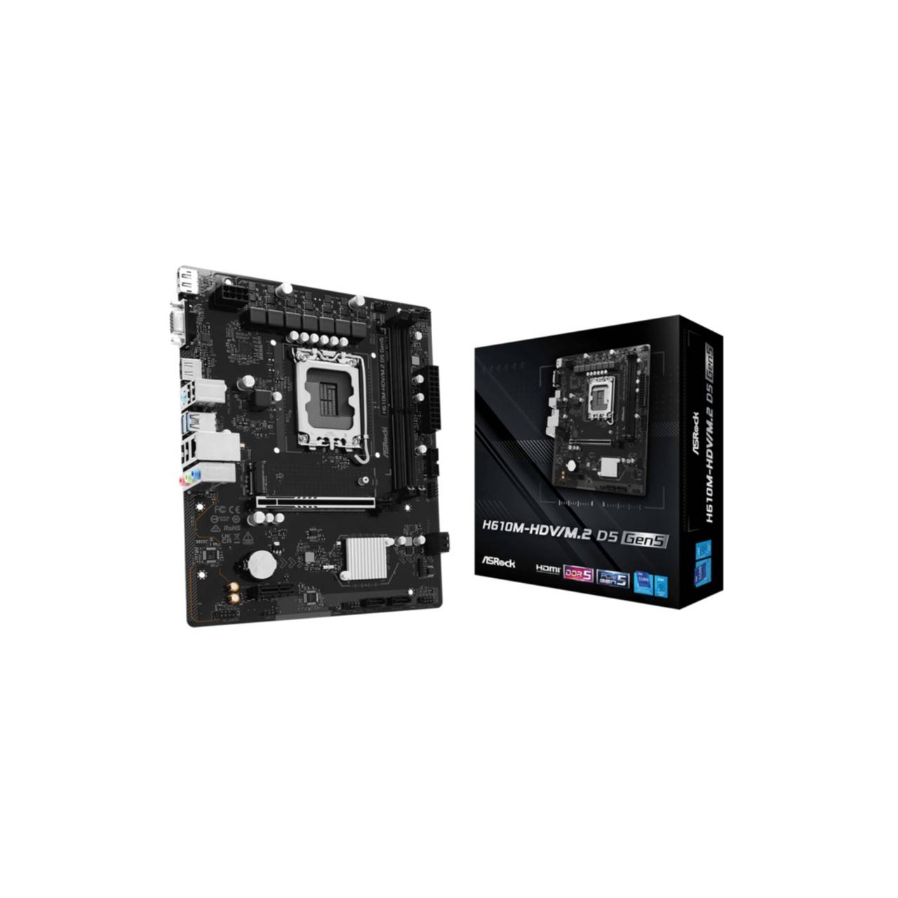 Asrock H610M-HDV/M.2 D5 Gen5, Intel, LGA 1700, Intel Core i7 12th Gen, Intel Core i5 14th Gen, Intel Core i5 13th Gen, I-0