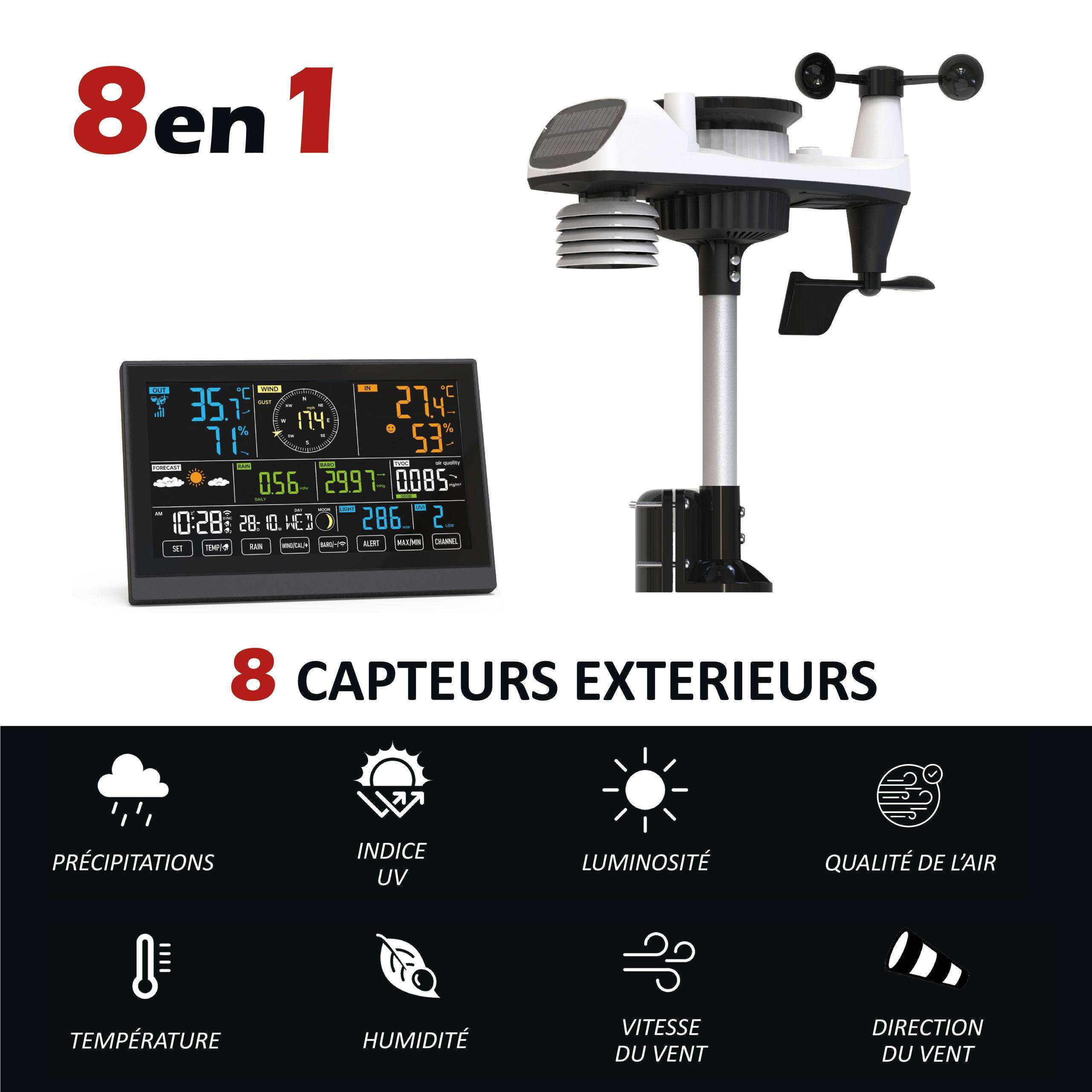 Station Météo professionnelle connectée Wifi – 8 en 1 + thermomètre-5