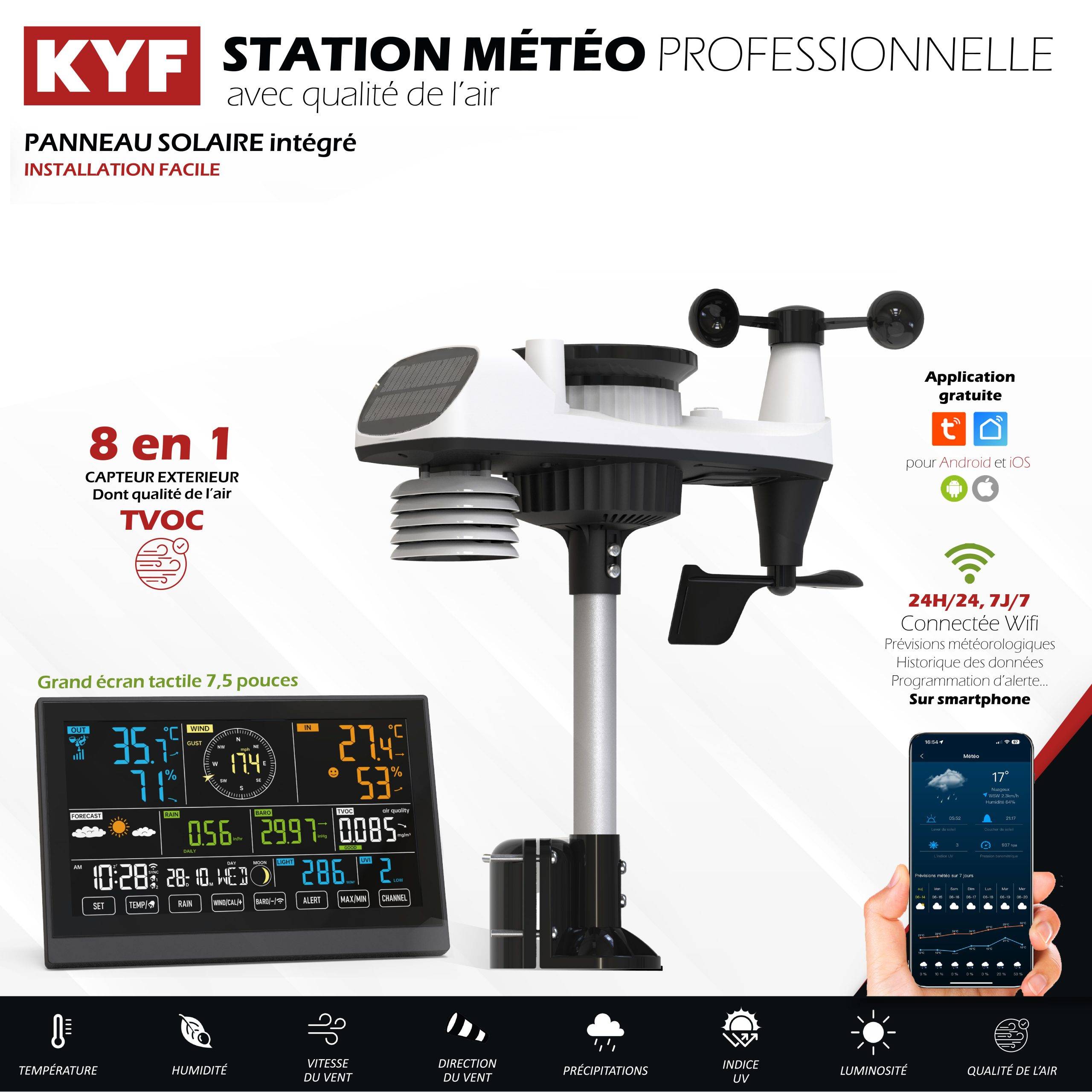 Station Météo professionnelle connectée Wifi – 8 en 1 + thermomètre-6
