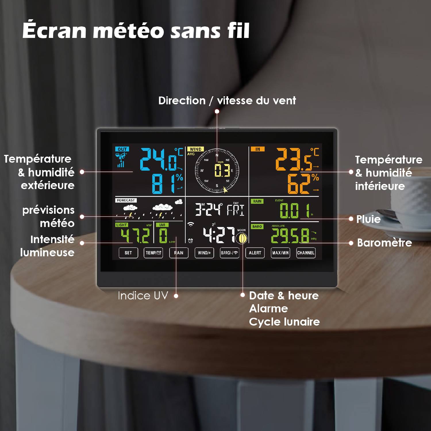 Station Météo professionnelle connectée Wifi – 8 en 1 + thermomètre-2