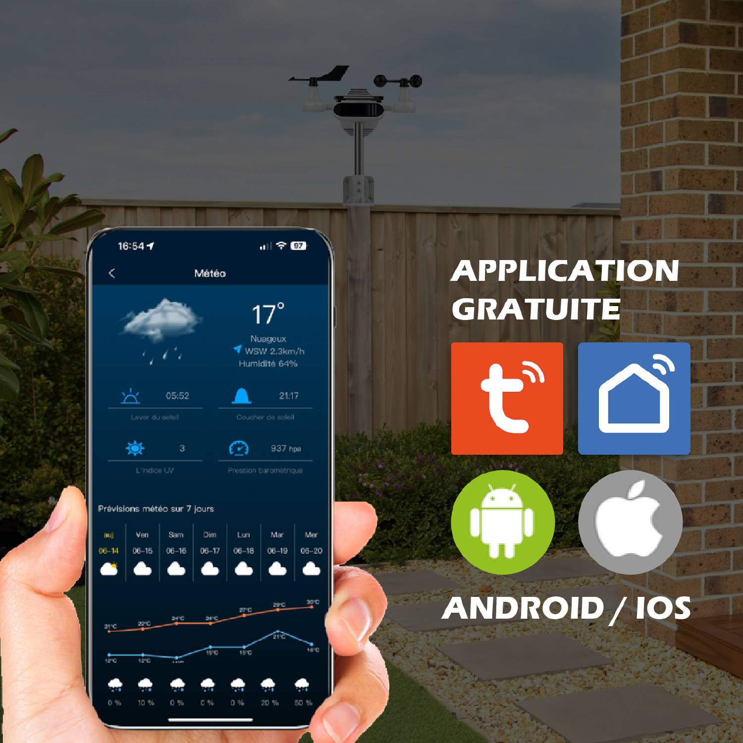 Station Météo professionnelle connectée Wifi – 8 en 1 + thermomètre-3