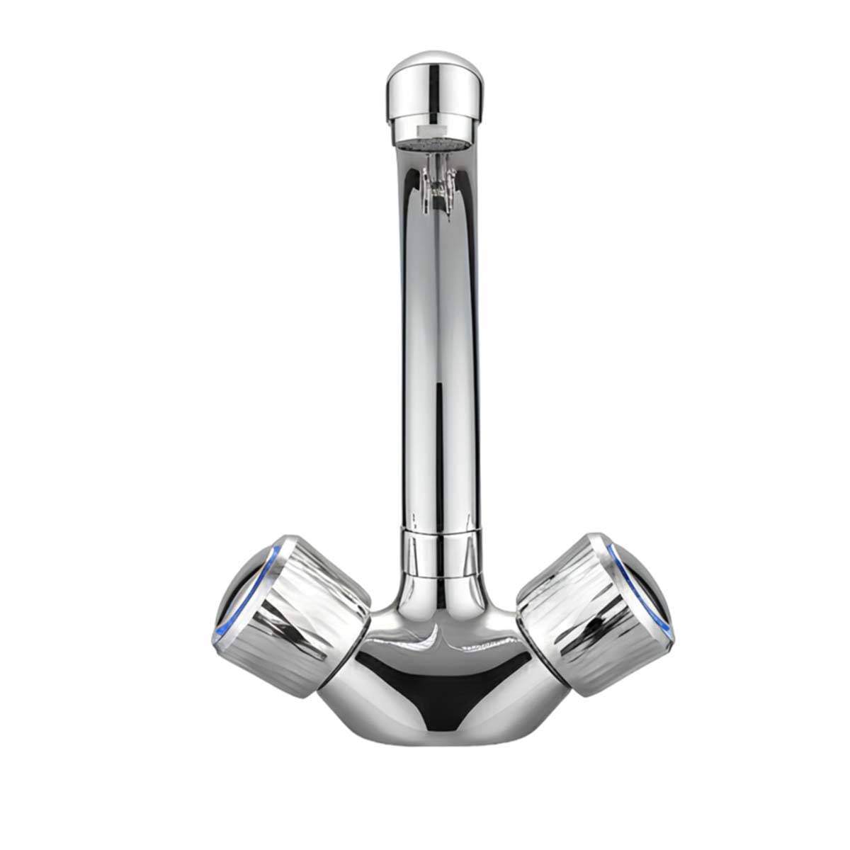 Robinet de Lavabo Double Commande Chromé Bec Haut Courbé Eau Chaude et Froide-0