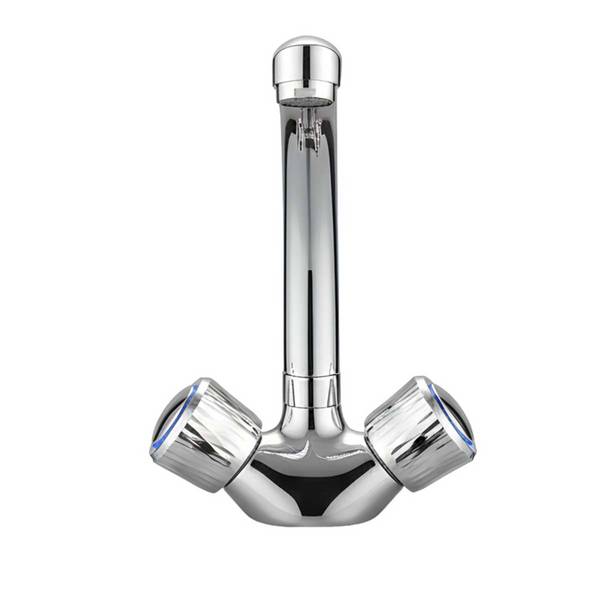 Robinet de Lavabo Double Commande Chromé Bec Haut Courbé Eau Chaude et Froide