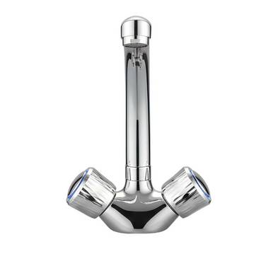 Robinet de Lavabo Double Commande Chromé Bec Haut Courbé Eau Chaude et Froide