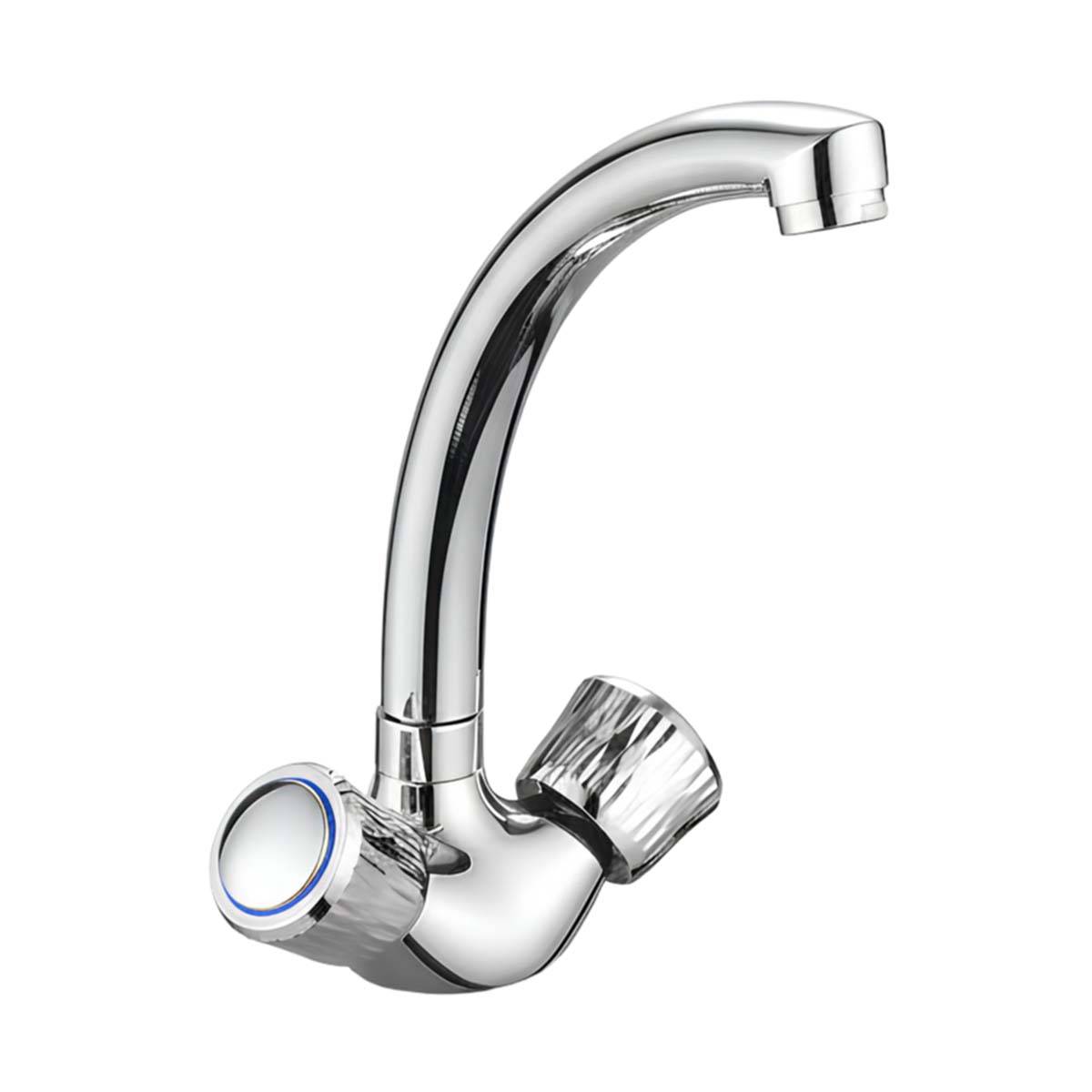 Robinet de Lavabo Double Commande Chromé Bec Haut Courbé Eau Chaude et Froide-1